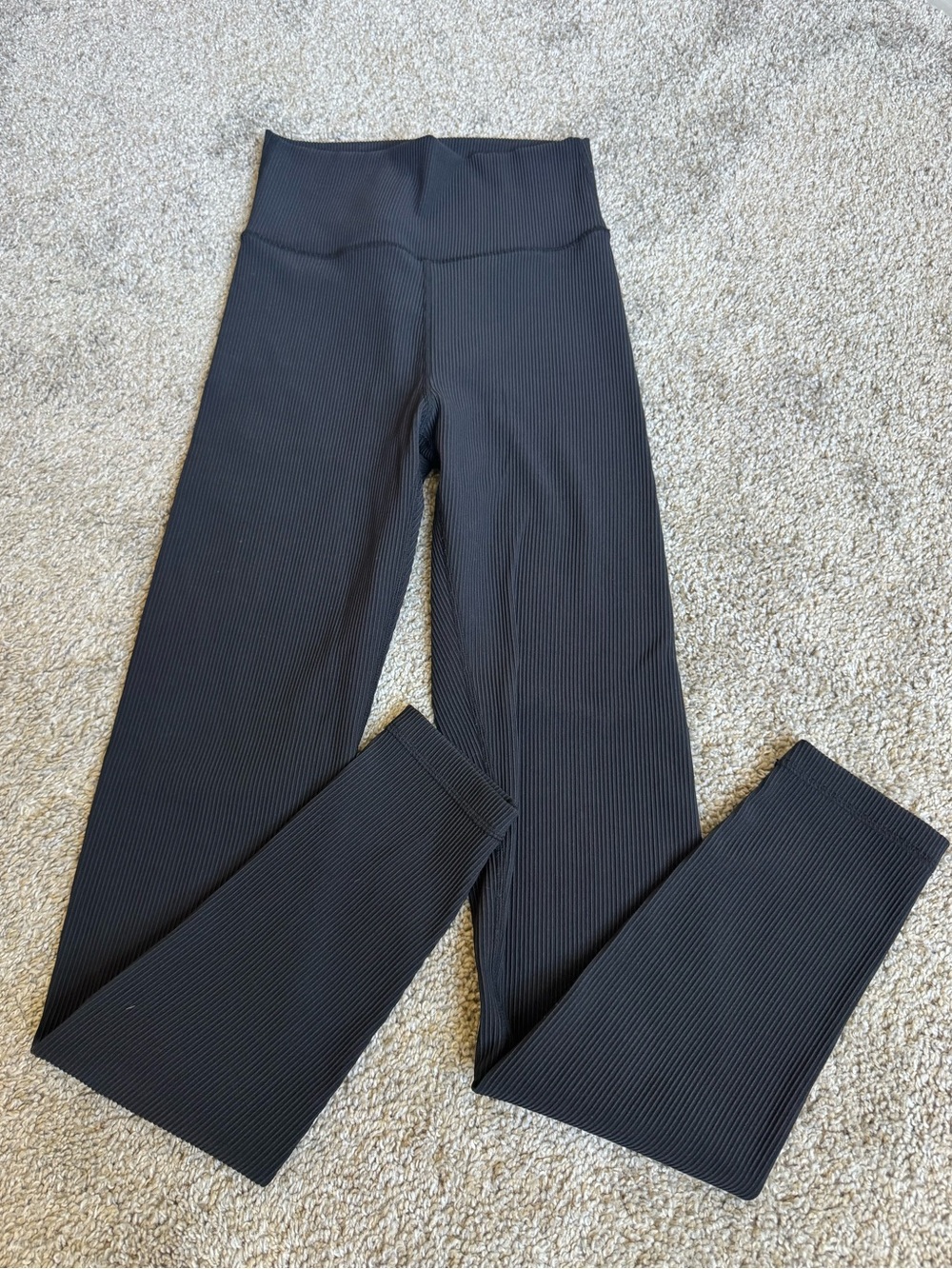 Black Ribbed High Waist Leggings, Cara Loren Active, Small